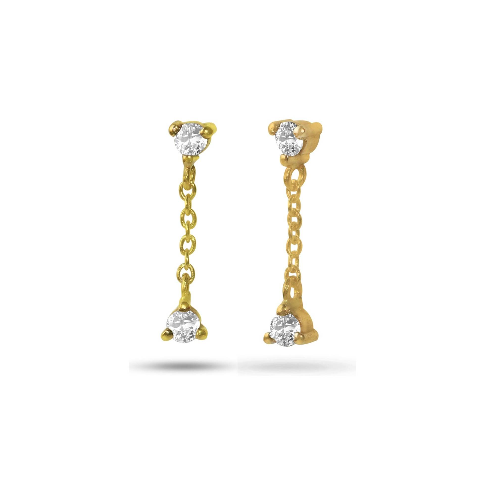 Diamant Tropfen Kettenohrringe, Winzige Zwei Ohrstecker, Natürliche Ohrringe, 14K Gold Kettenohrring, Knorpel Feiner Schmuck von TheFoursquare