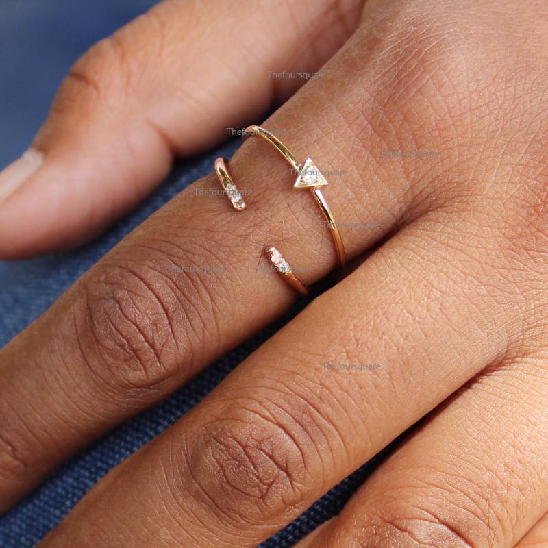 Dreieck Mit Diamant Offener Manschettenring in 14K Gelbgold/Ehering 2Er Set/Zierliche Stapelbare Ringe Feiner Schmuck Us 7 von TheFoursquare