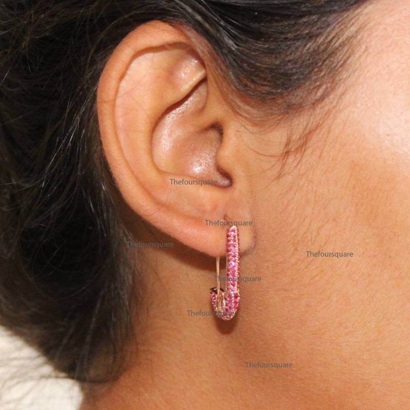 Echter Rubin Verzierte Baumelnde Ohrringe, Feste 14K Roségold-Sicherheitsnadel-Hängende Geburtsstein-Edelstein-Ohrringe Für Geschenk, Feiner Schmuck von TheFoursquare