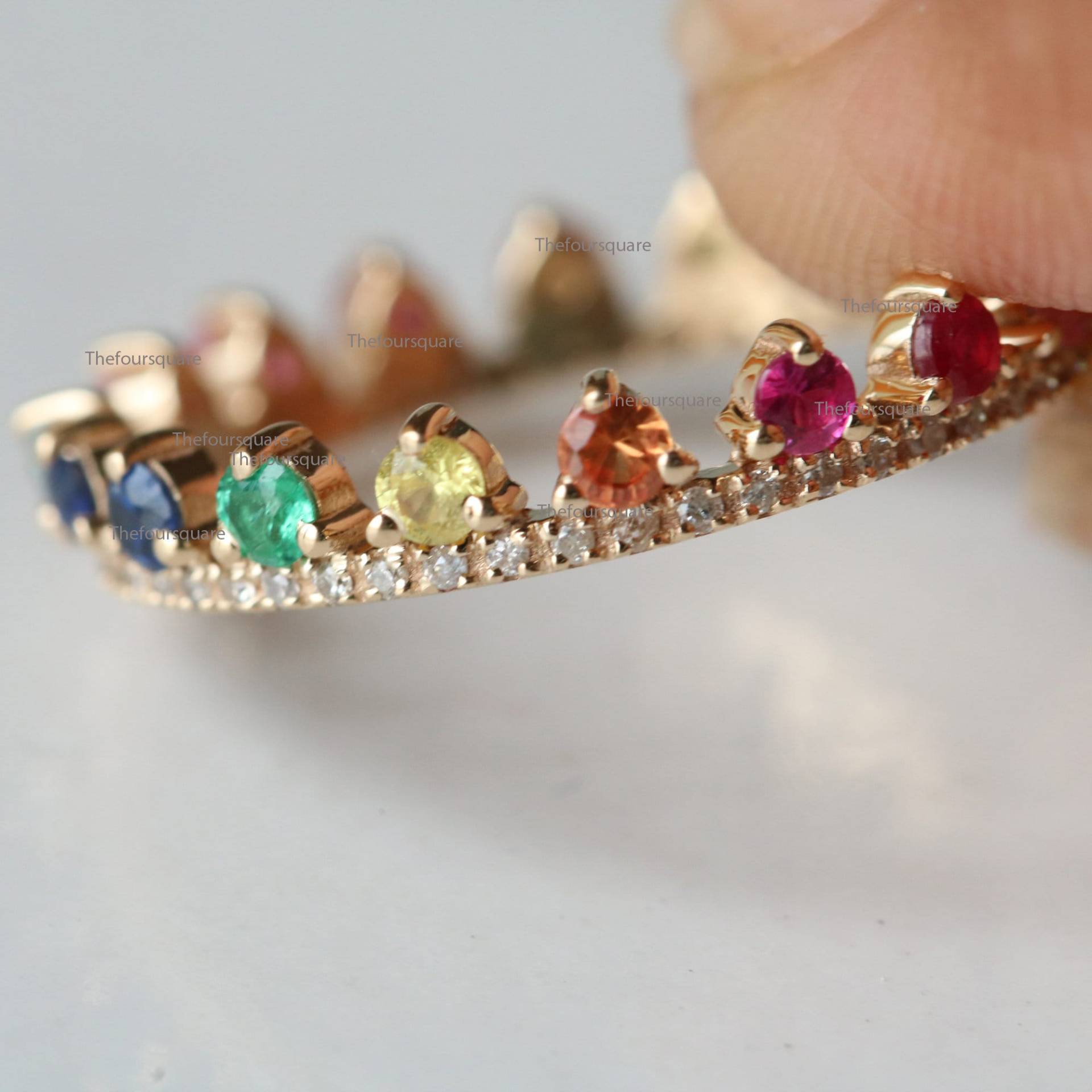 Echter Smaragd Mit Natürlichem Multi Saphir Edelstein Ehering, 14K Gold Ring, Diamanten Full Eternity Bandring von TheFoursquare