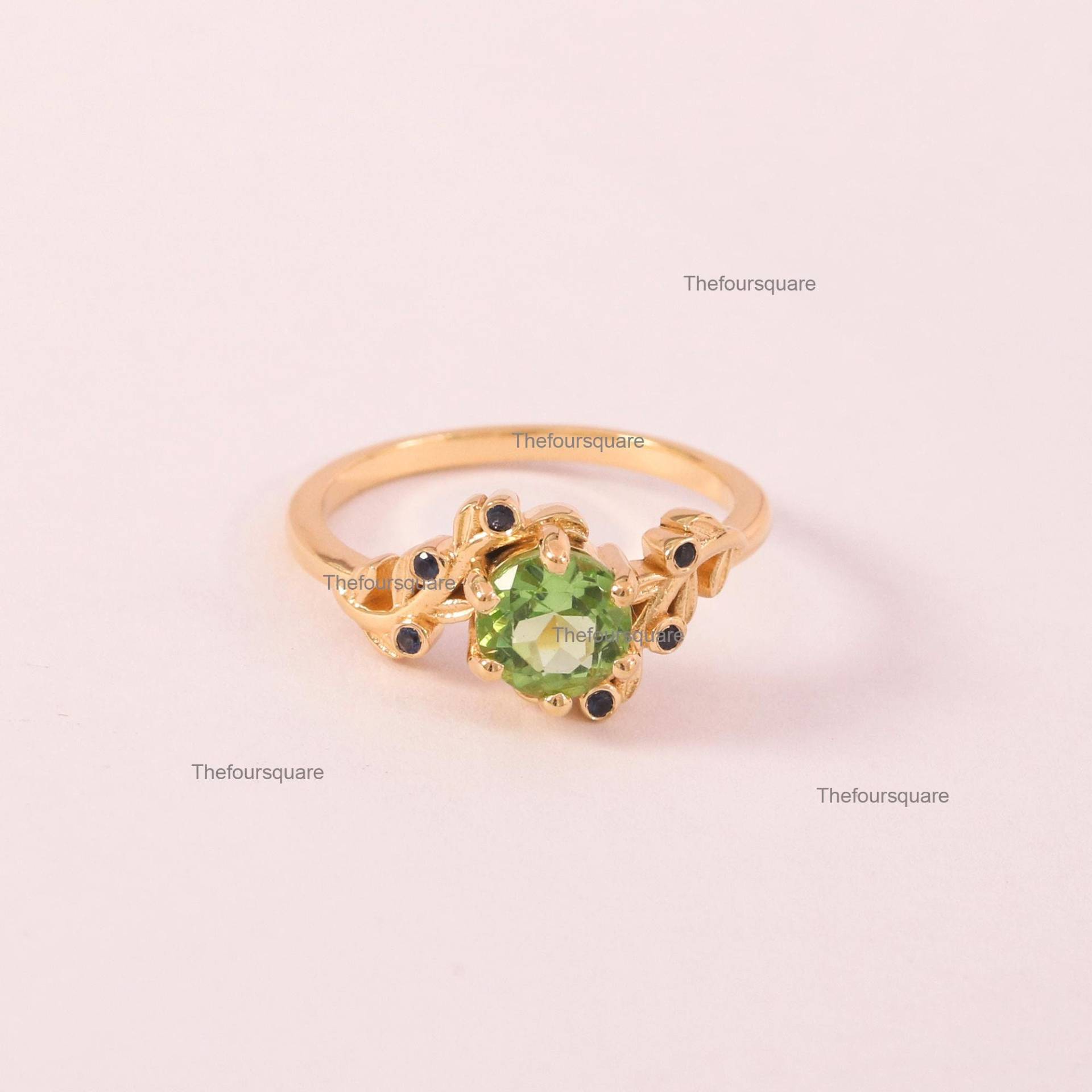 Grüner Saphir Blumenring, 925 Sterlingsilber-Blattring, Blauer Saphirring, Natur Inspirierter Ring, Einzigartiger Verlobungsring, Versprechensring von TheFoursquare