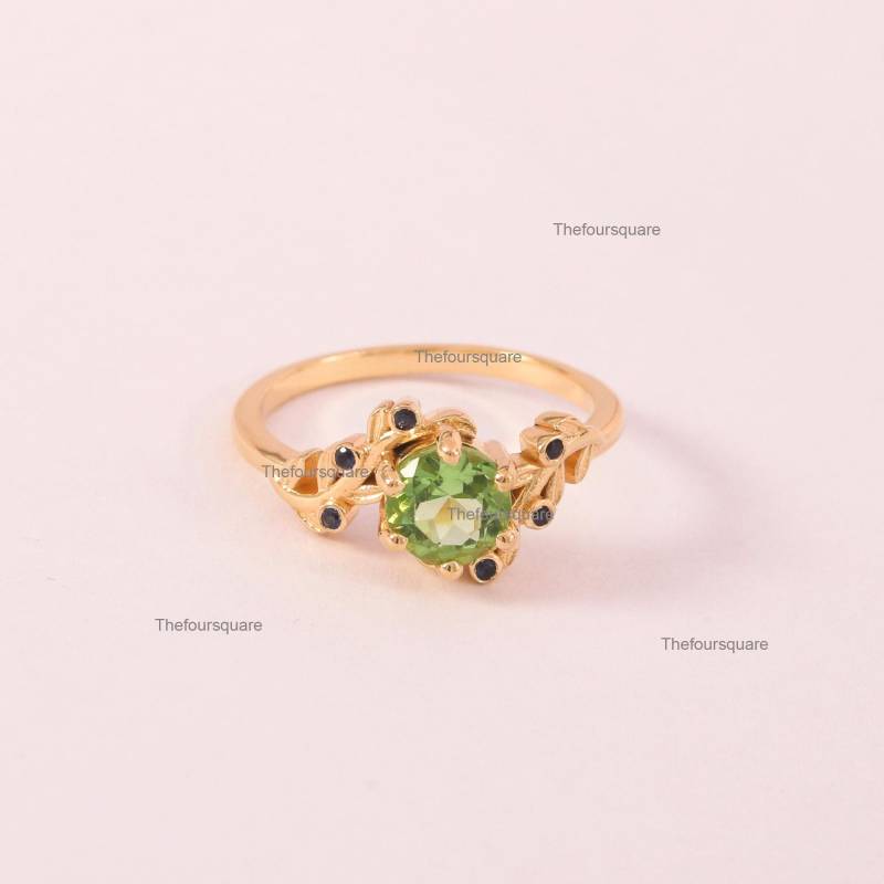 Grüner Saphir Blumenring, 925 Sterlingsilber-Blattring, Blauer Saphirring, Natur Inspirierter Ring, Einzigartiger Verlobungsring, Versprechensring von TheFoursquare