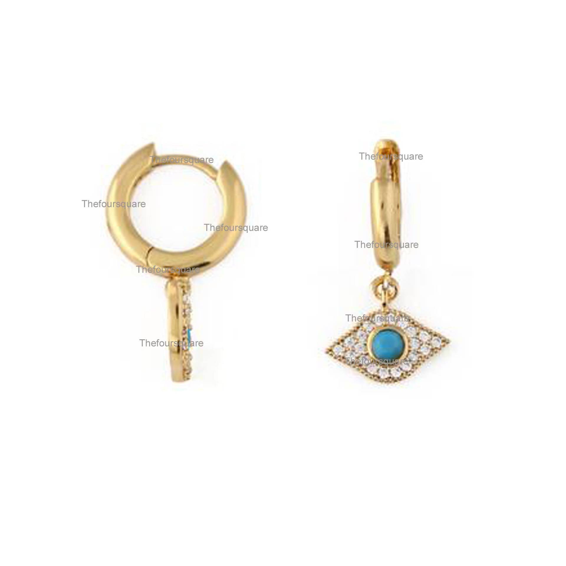 Massive 14K Gelbgold Evil Eye Hoops/Arizona Türkis Edelstein Mit Natürlichen Diamanten Tropfen Ohrringe Geschenk Für Halloween von TheFoursquare