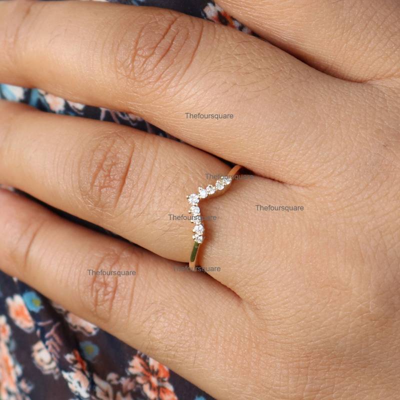 Natürliche Diamant Verzierte Kronenring 14K Gelbgold 0, 10 Ct Si Pave Stack Ehering, Fine Jewelry von TheFoursquare