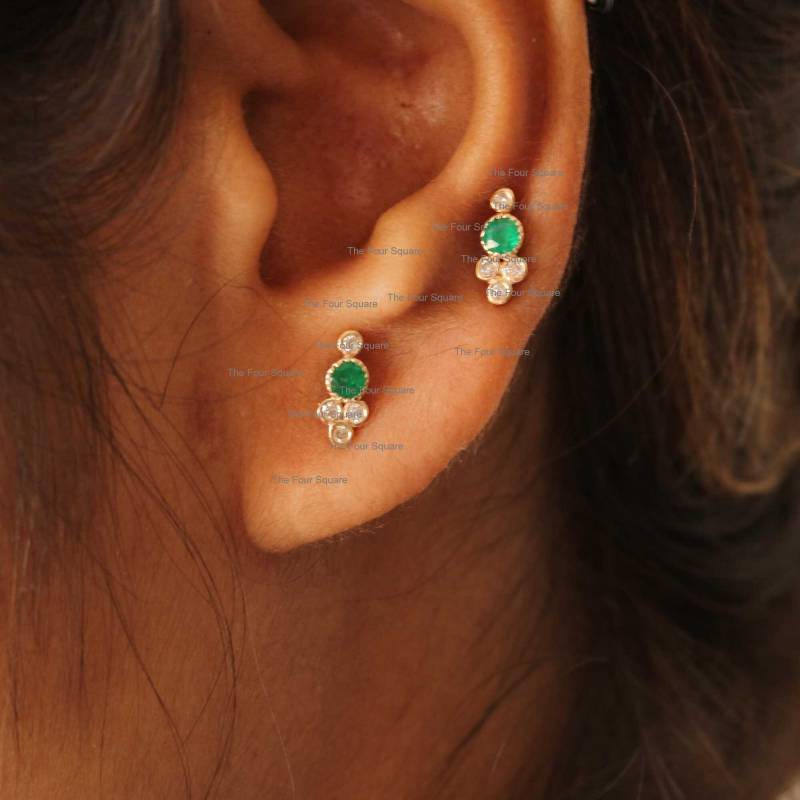 Natürliche Smaragd Ohrringe in 585Er Gelbgold, Diamant Ohrstecker, Geschenk Zum Muttertag von TheFoursquare