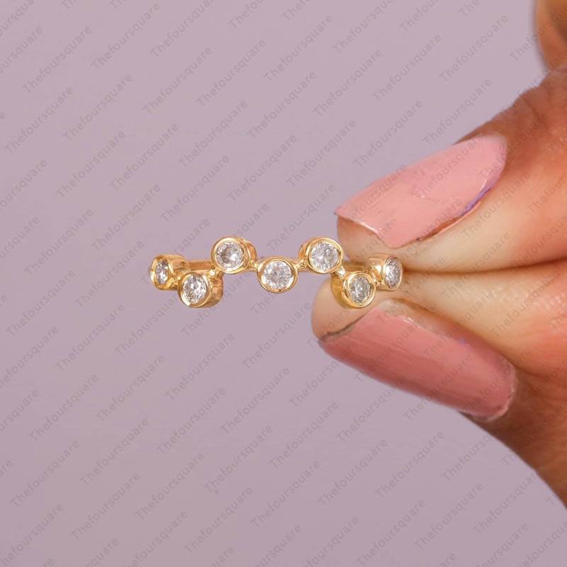 Natürlicher Diamant Wellenring, 14K Gold Zierliche Cluster Ring, Zick-Zack-Ring, Stapelbarer Ehering, Jubiläumsring, Geschenk Für von TheFoursquare