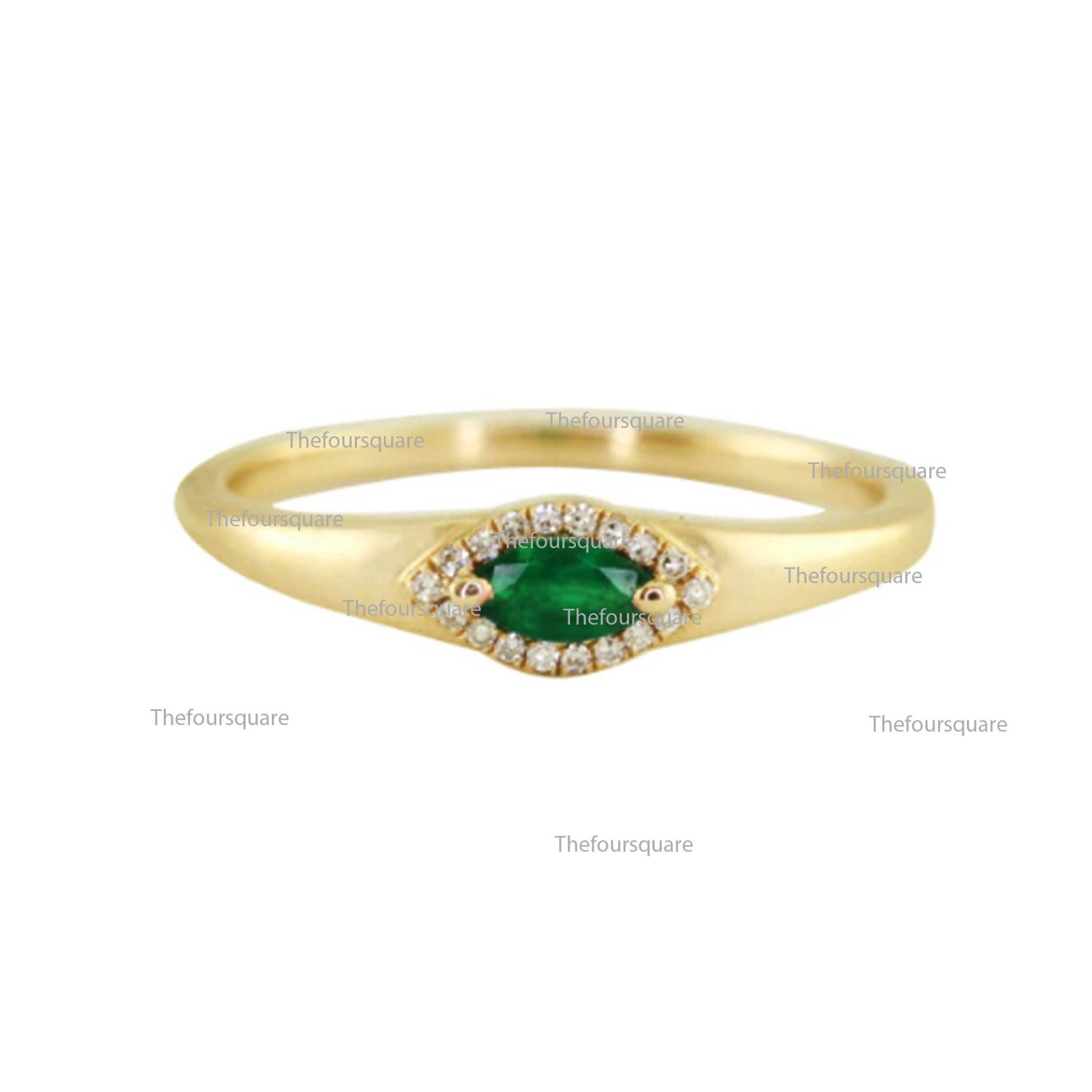 Natürlicher Smaragd 14K Massives Gold Mit Marquise Ring in Heiligenschein Fassung Runden Pave Diamanten Von Ferkos Fine Jewelry/Mai Geburtsstein von TheFoursquare