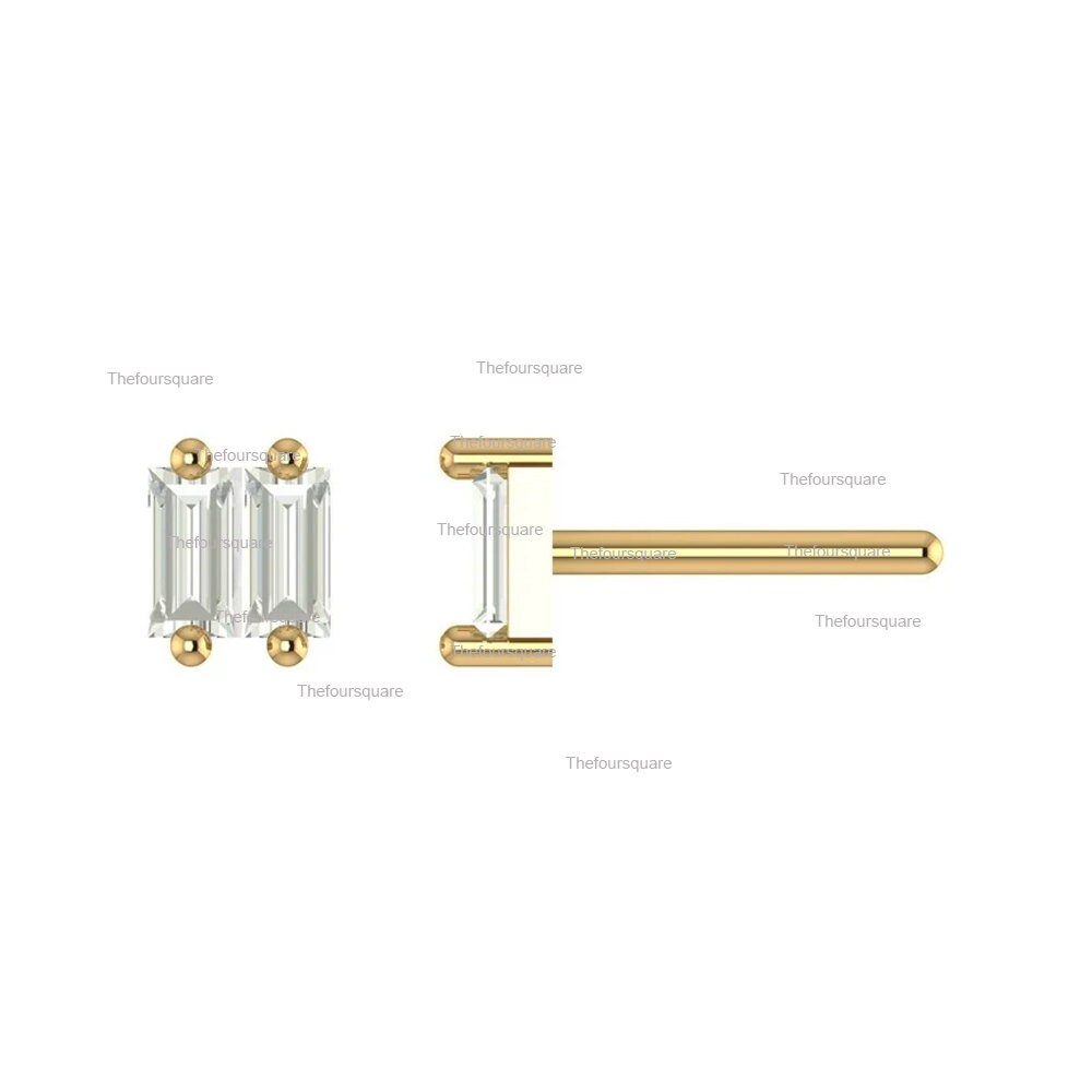 Zarte Double Diamond Baguette Ohrstecker, 0, 10Ct Diamant Geburtstag Ohrringe Mit Zange Set Diamant, 14K Rose Solid Gold Tiny Ohrstecker von TheFoursquare