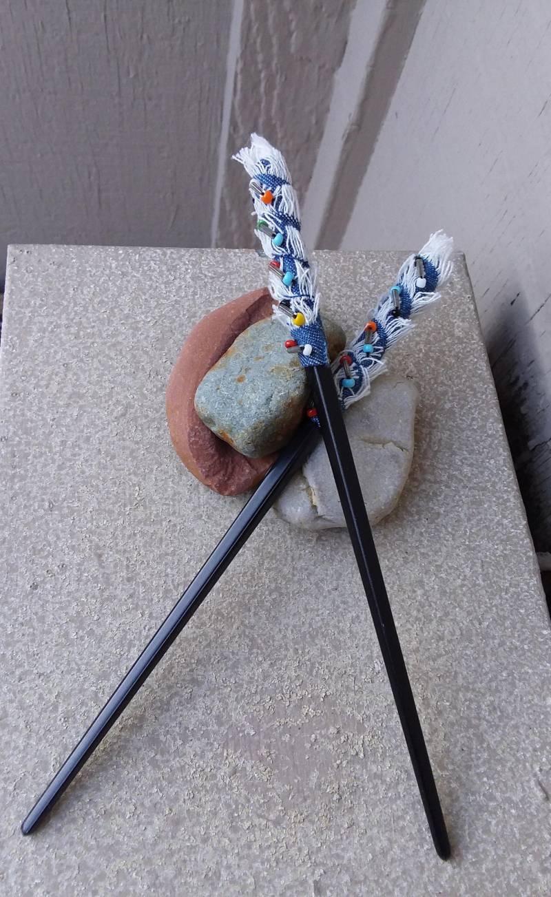 Jeans Paar Haarstäbchen Haarstäbchen, Boho Casual Multi Color Blue Schwarz von TheFoxandFilly