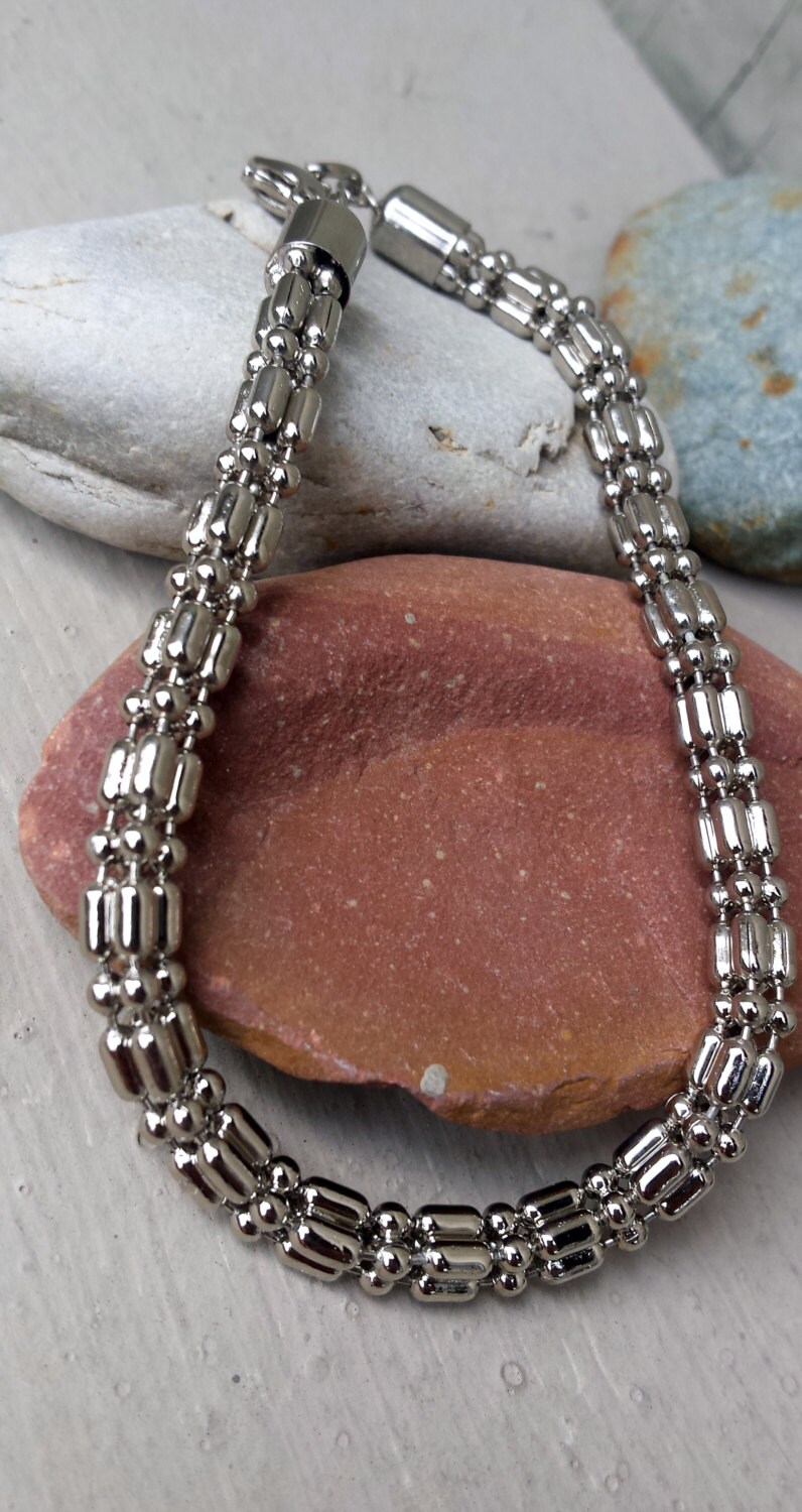 Maskulin Silber Edelstahl Metall Kugelkette Schlauch Armband Herren 8 3/4 "Rocker Industrie Rustikal Schmuck Für Ihn von TheFoxandFilly