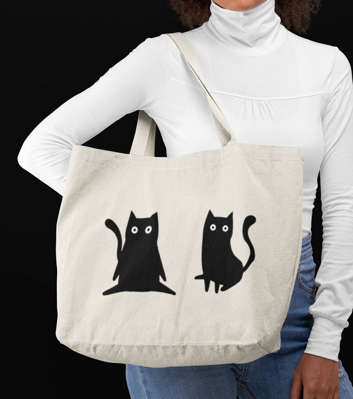 Jutebeutel Katzen Handtasche - Dekorative Katzentasche Comic Zeichnung Für Katzenliebhaber, Katzenmamas Und Katzenpapas Geschenkidee von TheFreeTribeDE