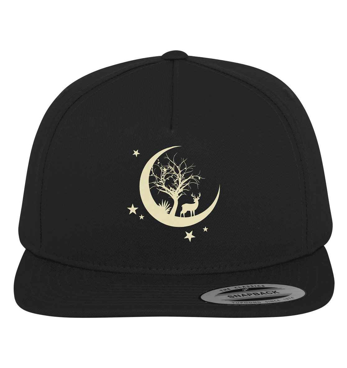 Mond Hirsch Wald Bäume Sterne Cappi - Reh in Mondsichel Hirschgeweih Baumwollmütze Wanderer, Outdoor Förster, Camper, Premium Snapback von TheFreeTribeDE