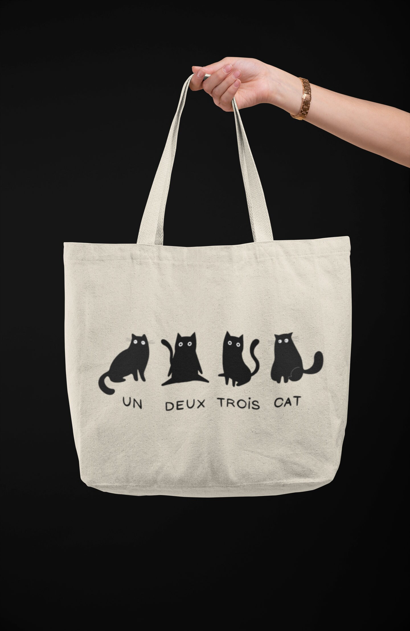 Un, Deux, Trois Katzen Jutetasche Für Katzenliebhaber - Baumwolle von TheFreeTribeDE