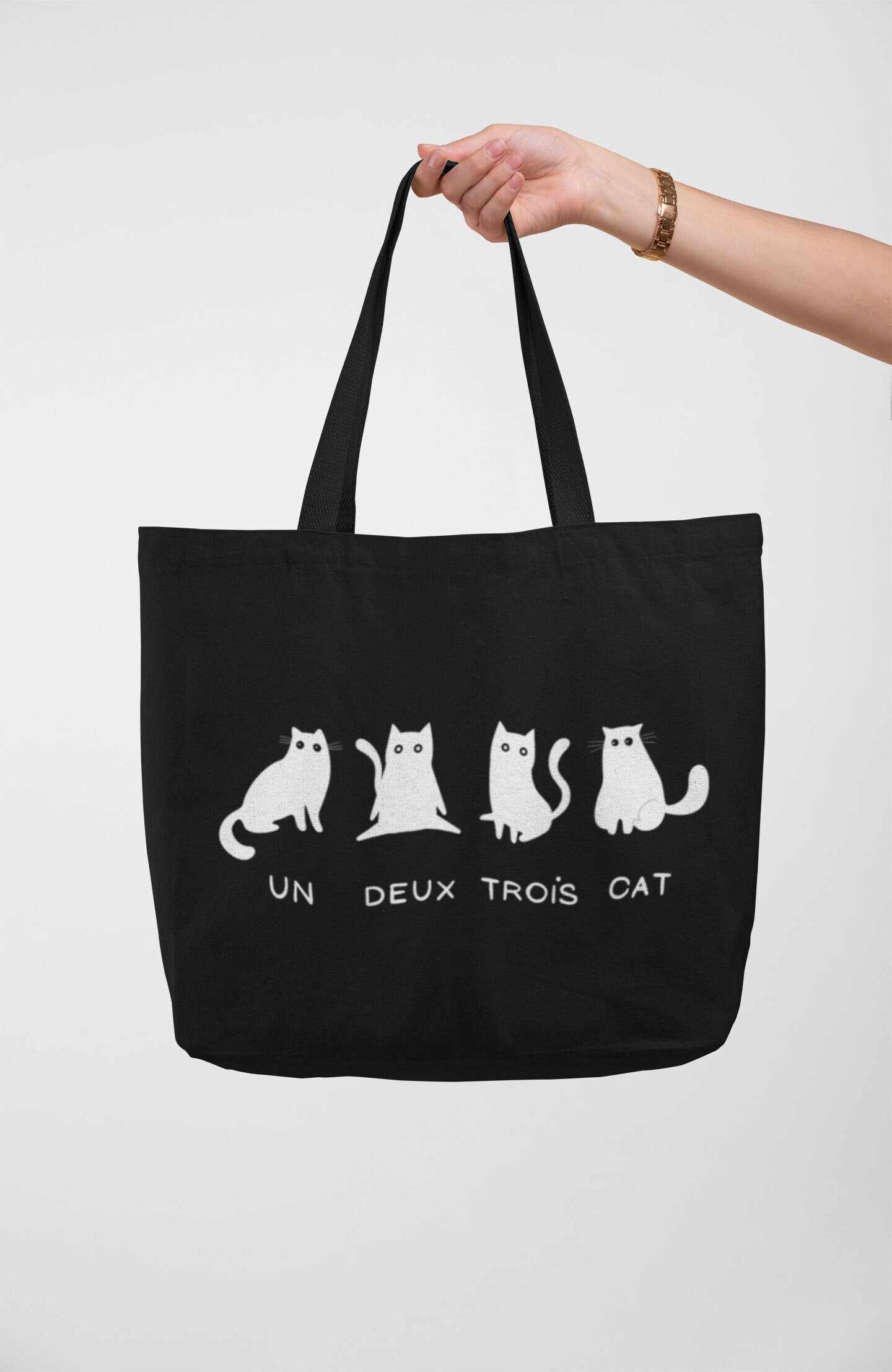 Un, Deux, Trois Katzen Tasche L Katzenliebhaber Jutetasche Mit Niedlichem Katzenmotiv/Geschenkidee - Baumwolle von TheFreeTribeDE