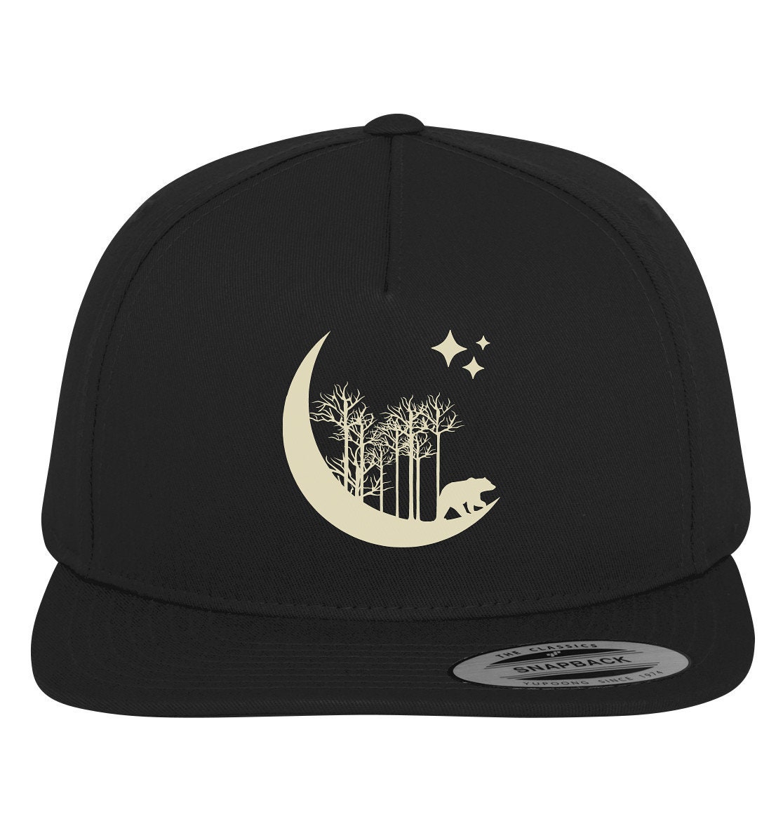 Wald Bär Bäume Mond Sterne Cappi - in Mondsichel Bärenmotiv Baumwollmütze Wanderer, Outdoor Förster, Camper, Premium Snapback von TheFreeTribeDE