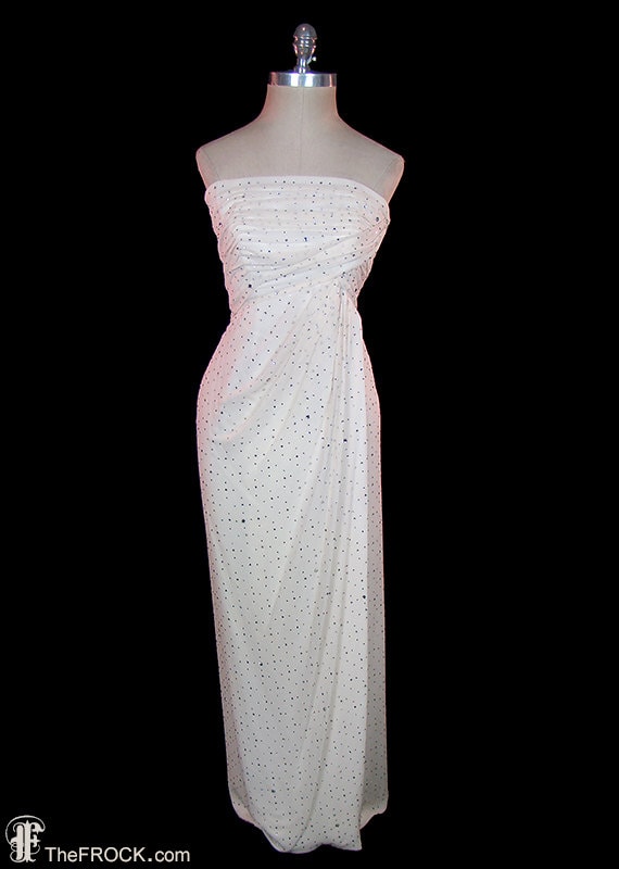 Bergdorf Goodman Kleid Elfenbein Seide Chiffon Griechisch Göttin Kristall Strass Ärmellos Drapiert Abend Hochzeit Roten Teppich von TheFrockDotCom