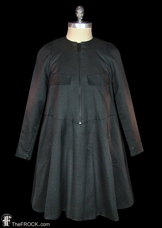 Geoffrey Beene Kleid, Vintage Designer Tag Abend Büro Schwarz Langarm-Shirt Kleid Mantel Mod Space Age Seide, Courreges Cardin von TheFrockDotCom