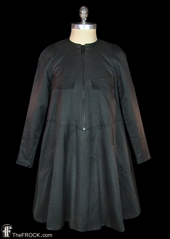 Geoffrey Beene Kleid, Vintage Designer Tag Abend Büro Schwarz Langarm-Shirt Kleid Mantel Mod Space Age Seide, Courreges Cardin von TheFrockDotCom