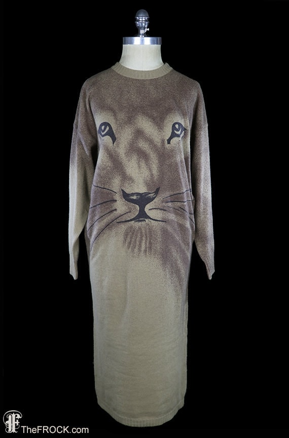Reserviert - Krizia Kultige Wildkatze Pullover Kleid Weiche Lammwolle Angora Strick Tages-Abend Lockere Passform Lange Ärmel Maglia Poi Löwe Tiger von TheFrockDotCom