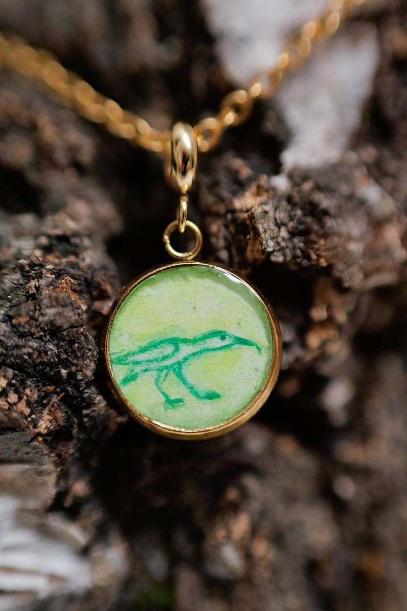 Ibis Hand-Painted Talisman Pendant | Tiny Guardian Necklace von TheGardensAmulets