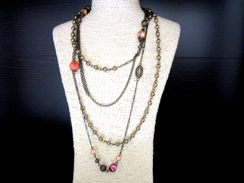 Extra Lange Flapper Halskette Illusion Style Pearl & Bronze Tone Beads 200cm Einzelstrang Extra Lange Flapper Halskette Illusion Style Pearl & Bronze Tone Beads 200cm Einzelstrang von TheGatsbyGals