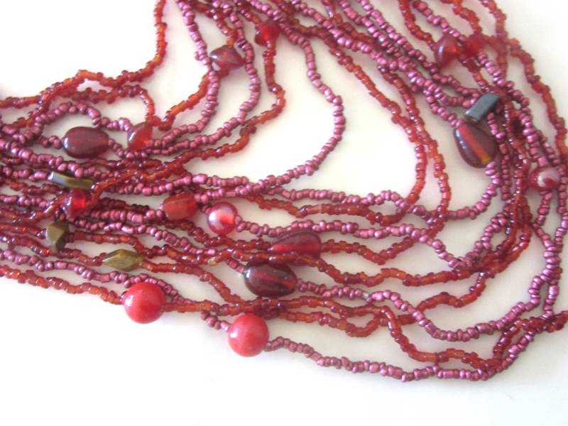 Lange Torsade Halskette Multistrand Kunst Glasperlen & Tigerauge Edelsteine 15 Stränge 30 - 32, 5 Zoll von TheGatsbyGals