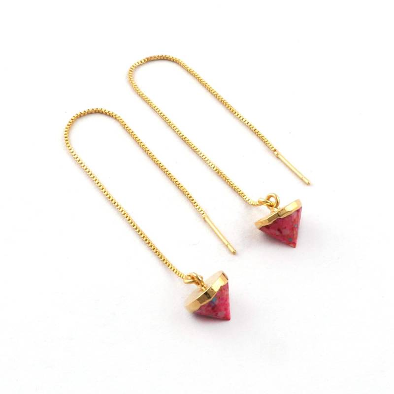 Türkis Malachit Jaspis Edelstein Threader Ohrringe, Vergoldete Kette Durch Pendelform Pull Ohrringe von TheGemstoneJewelry