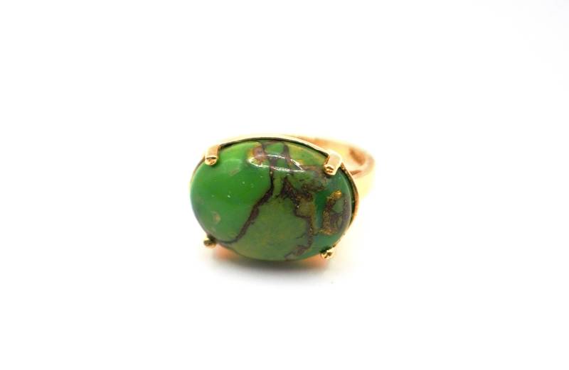 Grüner Cabochon Edelstein Ring - Fine Art Vintage Halbedelstein Statement Vergoldet Geschenk von TheGenieCoven