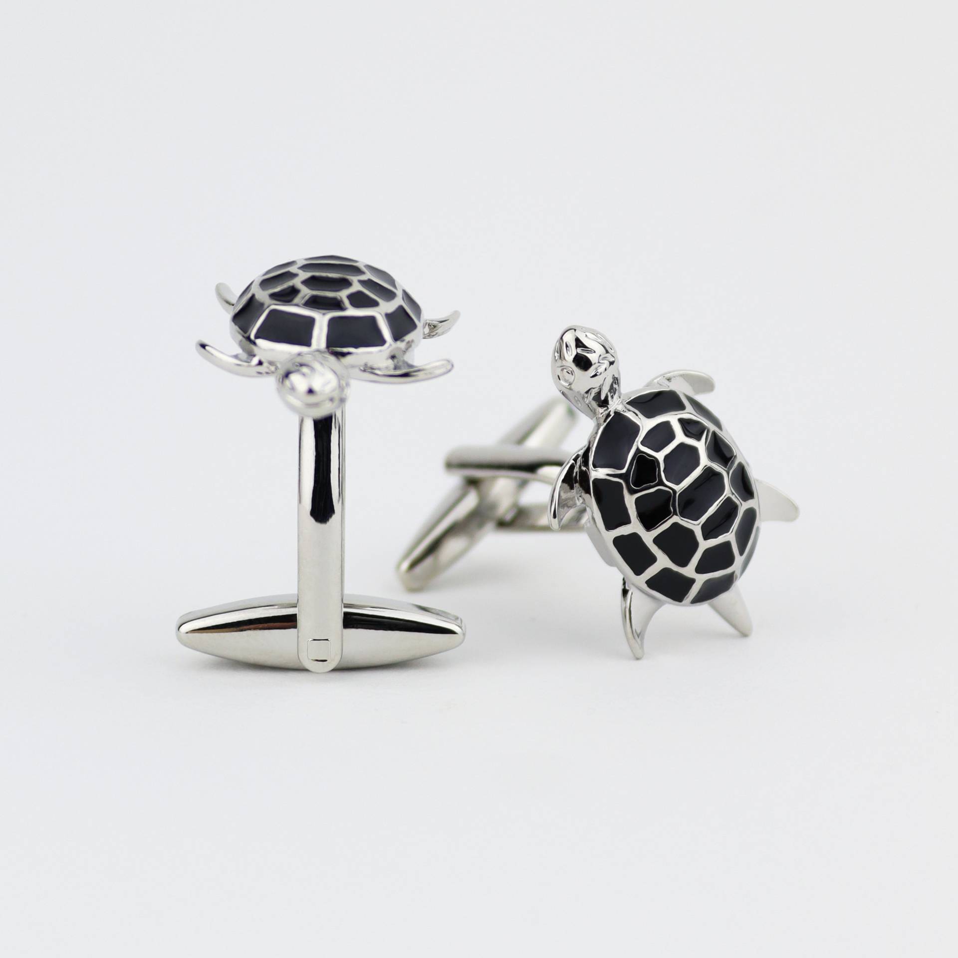 Silber & Schwarz Emaille Schildkröte Manschettenknöpfe | Geschenk Für Ihn Sie Zum Vatertag von TheGentsLab