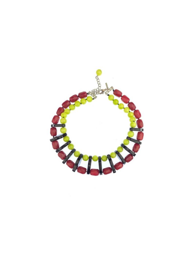 Kette Aus Strängen Von Handgeknüpften, Gefärbten Quarz in Pink Und Neongrün Gehalten Schwarzen Onyx Scheibenperlen. Sterling Karabinerverschluss von TheGiftCurator