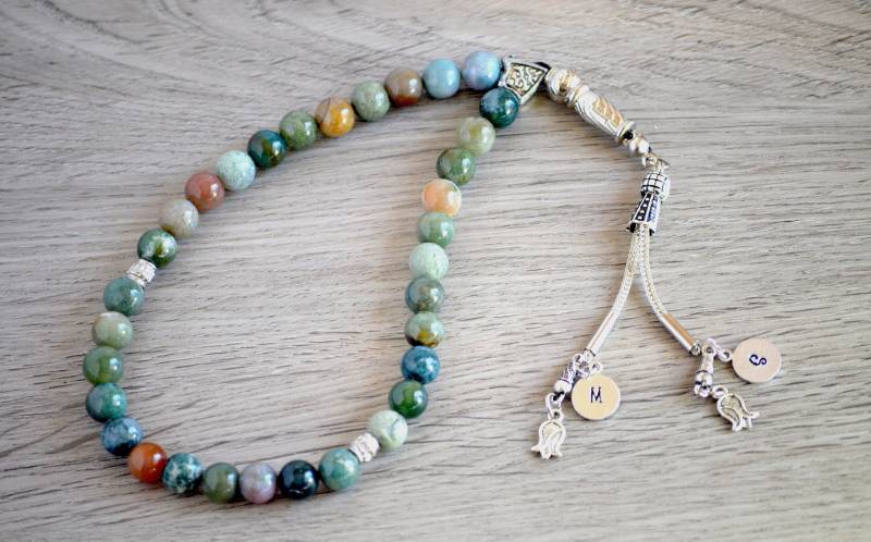 Personalisierte Edelstein-Gebetsperlen, Sorgenperlen, Tasbih Subha Misbaha Mit Ihrer Individuellen Initiale, Rosenkranz Tasbeeh von TheGiftUSA