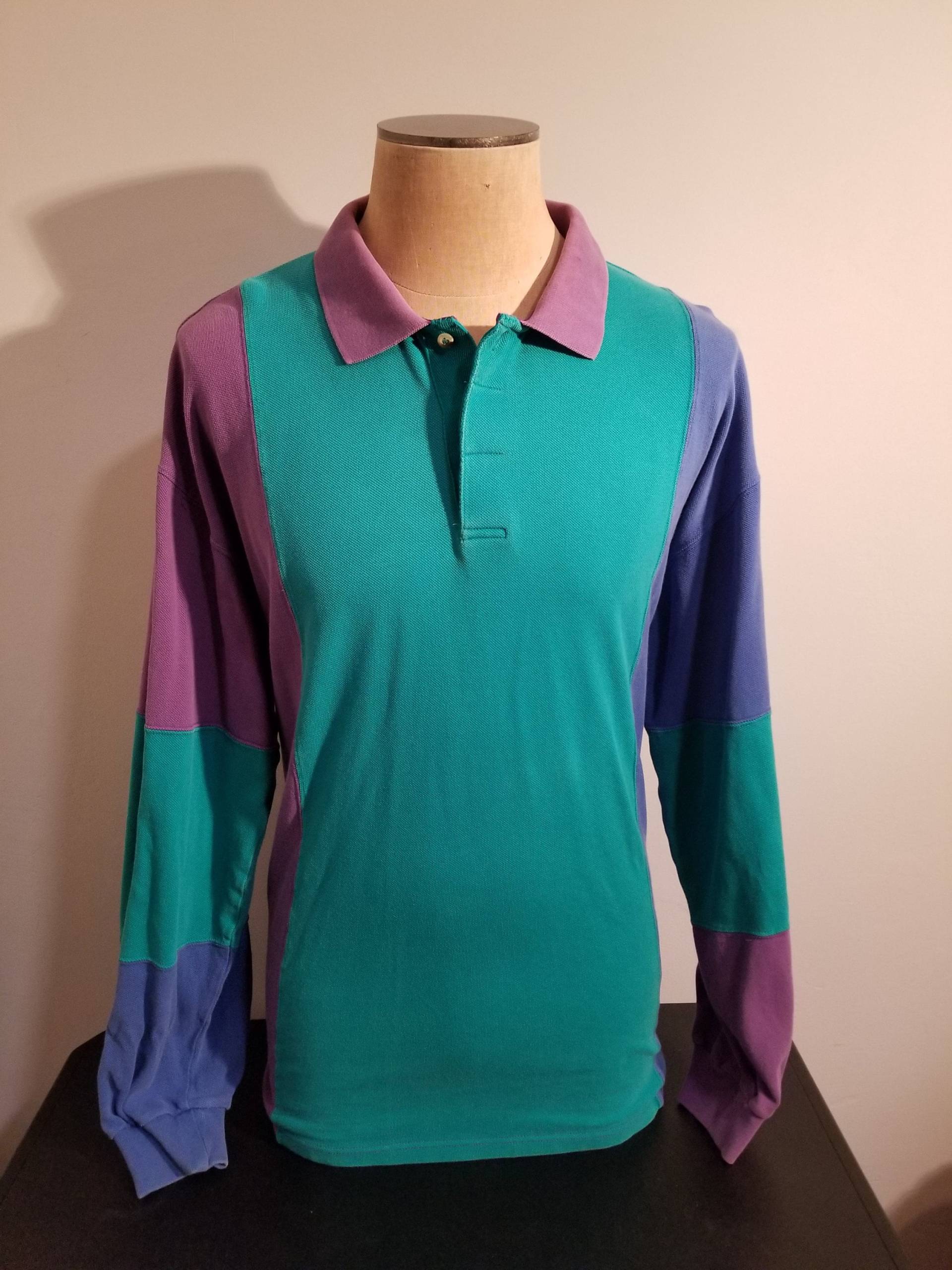 Not For Sale/Vintage Tower Bay Shirt 90Er Jahre Herren Langarm-Poloshirt Gestreift Colorblock Teal Lila Blau Big & Tall Size 2xt High School von TheGirlSaidYes