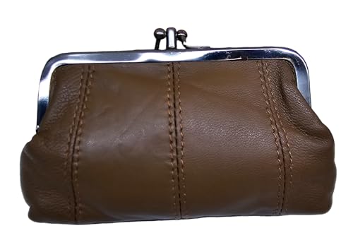 TheGloveHut Damen-Geldbörse aus echtem superweichem Leder, mit Clip-Top, zwei Taschen, hautfarben, Einheitsgröße, Geldbörse mit Clip-Top von TheGloveHut