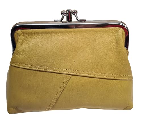 Damen-Geldbörse aus weichem Echtleder, mit Clip-Top, Doppeltasche, Kartenhalter, senffarben, Einheitsgröße, Kartenhalter aus Leder von TheGloveHut