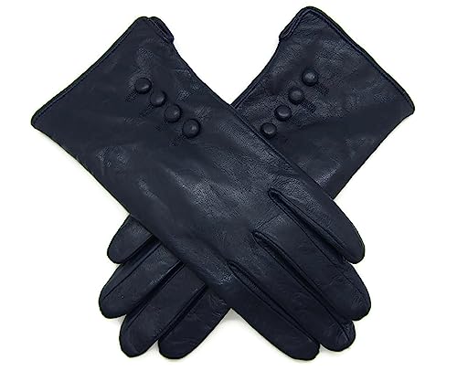 TheGloveHut Damen Echtes Weiches Leder Handschuhe Voll Gefüttert (Marineblau, M 7 ") von TheGloveHut