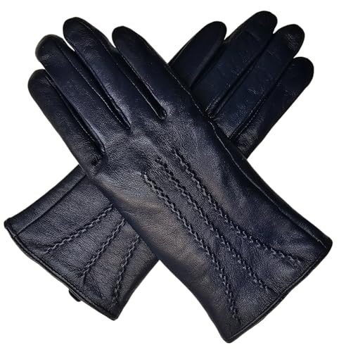 Damen Winterhandschuhe aus echtem weichem Leder, vollständig gefüttert, marineblau, X Large 8" von TheGloveHut