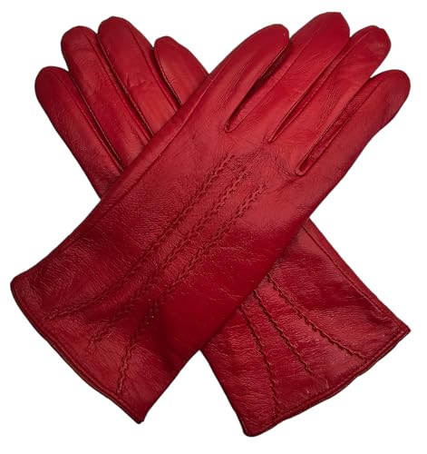 Damen Winterhandschuhe aus echtem weichem Leder, vollständig gefüttert, rot, Medium 7" von TheGloveHut