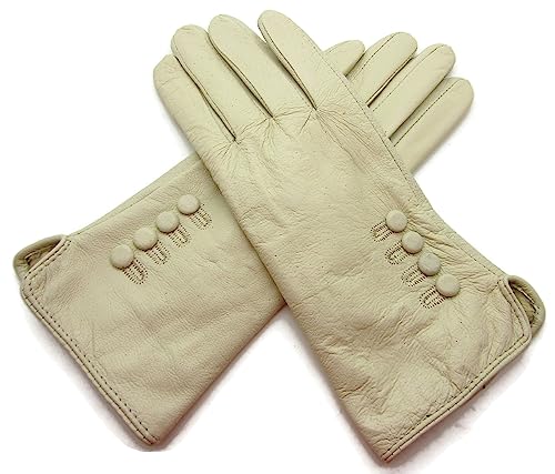 TheGloveHut Damen Echtes Weiches Leder Handschuhe Vollständig Gefüttert (Creme, Klein 6.5 ") von TheGloveHut