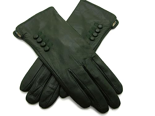 TheGloveHut Damen Echtes Weiches Leder Handschuhe Vollständig Gefüttert (Dunkelgrün, Large7.5) von TheGloveHut