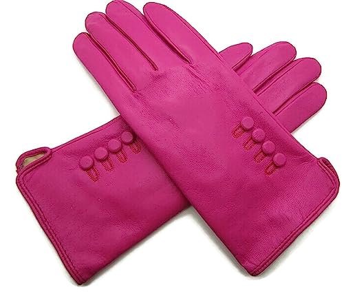 TheGloveHut Damen Echtes Weiches Leder Handschuhe Vollständig Gefüttert (Leuchtend Rosa, Large7.5) von TheGloveHut