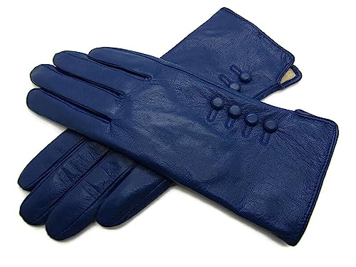 TheGloveHut Damen Echtes Weiches Leder Handschuhe Vollständig Gefüttert Geschenk Verpackt (Blau, M 7 ") von TheGloveHut