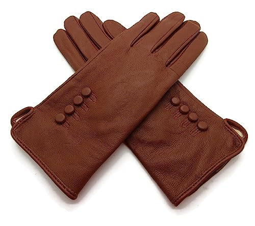 TheGloveHut Damen Echtes Weiches Leder Handschuhe Vollständig Gefüttert Geschenk Verpackt (Hellbraun,Groß 7.5 ") von TheGloveHut