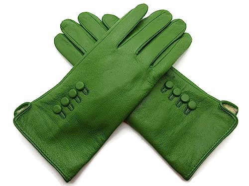 TheGloveHut Damen Echtes Weiches Leder Handschuhe Vollständig Gefüttert Geschenk Verpackt (Hellgrün, M 7 ") von TheGloveHut