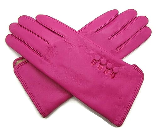 TheGloveHut Damen Echtes Weiches Leder Handschuhe Vollständig Gefüttert Geschenk Verpackt (Leuchtend Rosa, Groß 7.5 ") von TheGloveHut