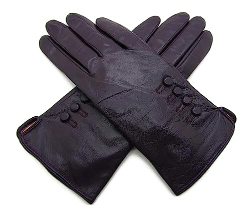 TheGloveHut Damen Echtes Weiches Leder Handschuhe Vollständig Gefüttert Geschenk Verpackt (Lila, Extragroß 8 ") von TheGloveHut