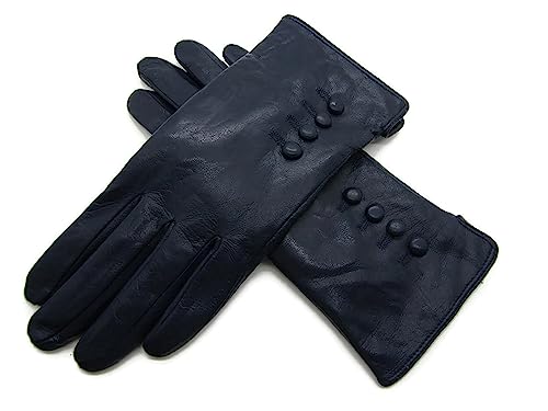 TheGloveHut Damen Echtes Weiches Leder Handschuhe Vollständig Gefüttert Geschenk Verpackt (Marineblau, Extragroß 8 ") von TheGloveHut