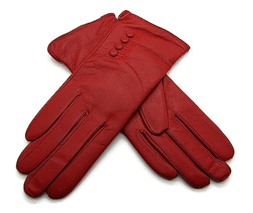 TheGloveHut Damen Echtes Weiches Leder Handschuhe Vollständig Gefüttert Geschenk Verpackt (Rot, Extragroß 8 ") von TheGloveHut
