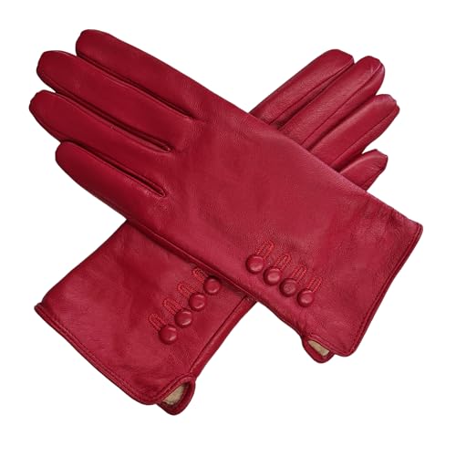 TheGloveHut Damen Echtes Weiches Leder Handschuhe Vollständig Gefüttert Geschenk Verpackt (Rot, Large7.5) von TheGloveHut