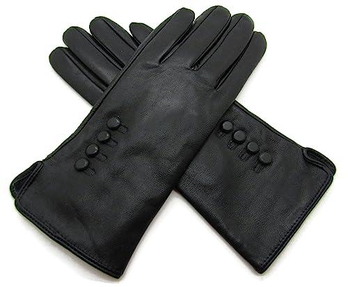 TheGloveHut Damen Echtes Weiches Leder Handschuhe Vollständig Gefüttert Geschenk Verpackt (Schwarz, Klein 6.5 ") von TheGloveHut