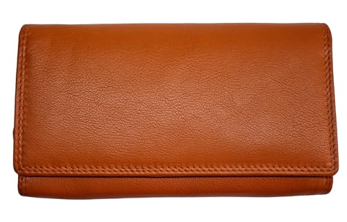 TheGloveHut Große Damen-Geldbörse aus echtem Leder, RFID-geschützt, Kreditkartenetui, Orange, 16.75cm 6.59" wide , 10cm 3.93" high , 2.5cm 0.98", Klassisch von TheGloveHut